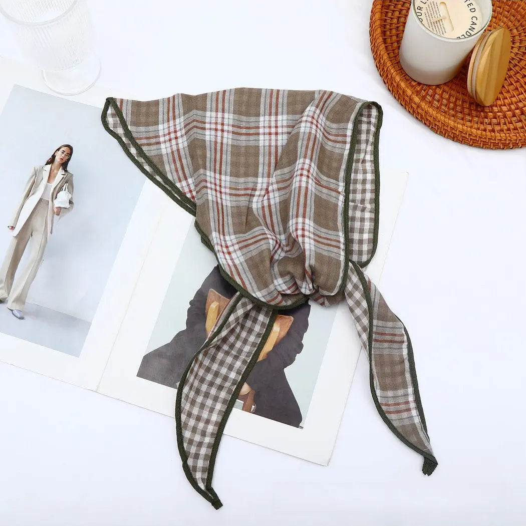 Dune Accessories | Vintage Style Plaid Triangle Bandana, Taupe