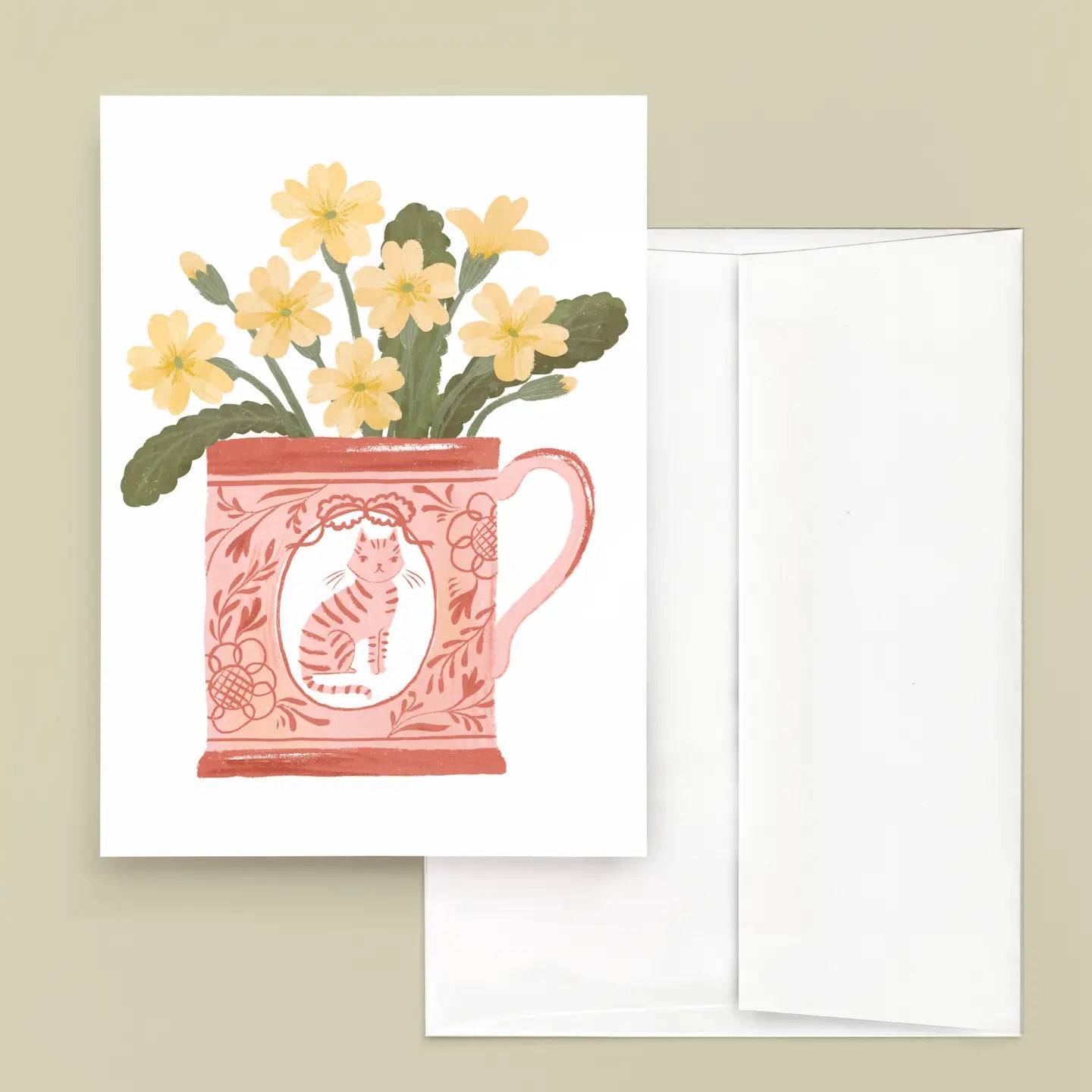 Julianna Swaney | Pink Teacup with Primrose Greeting Card