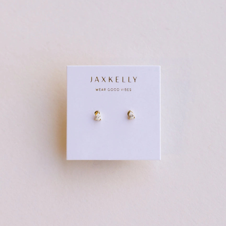 Jax Kelly | Teardrop Studs, White CZ