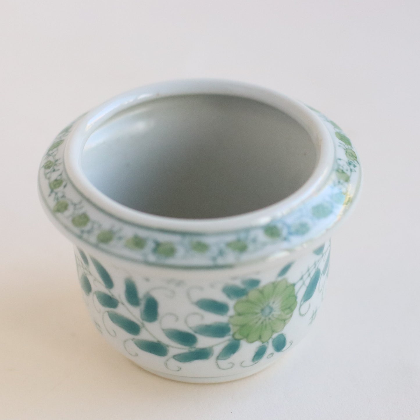 Tiny Green and White Plant Pot