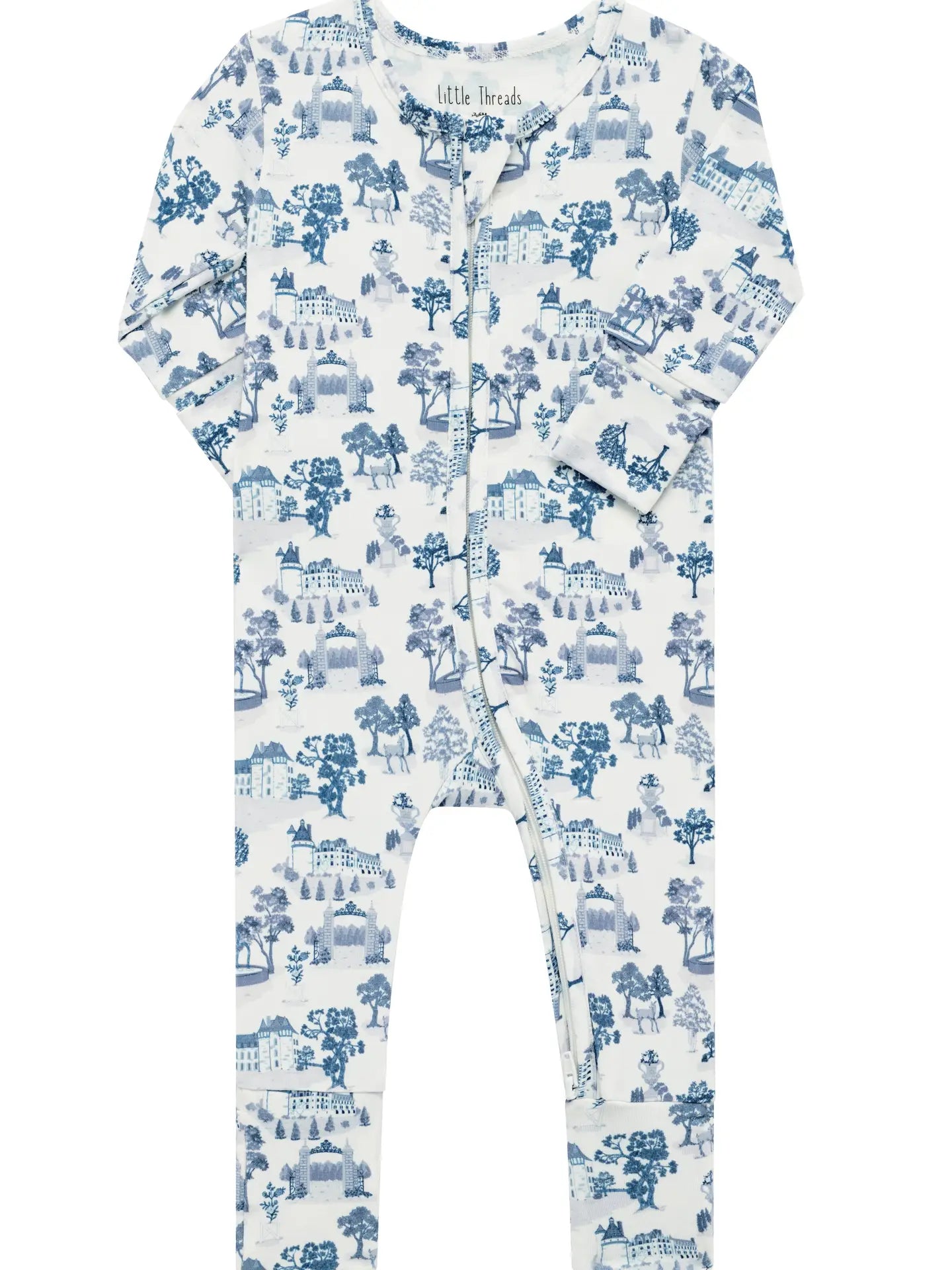 Little Threads | Blue Toile De Jouy Bamboo Footie