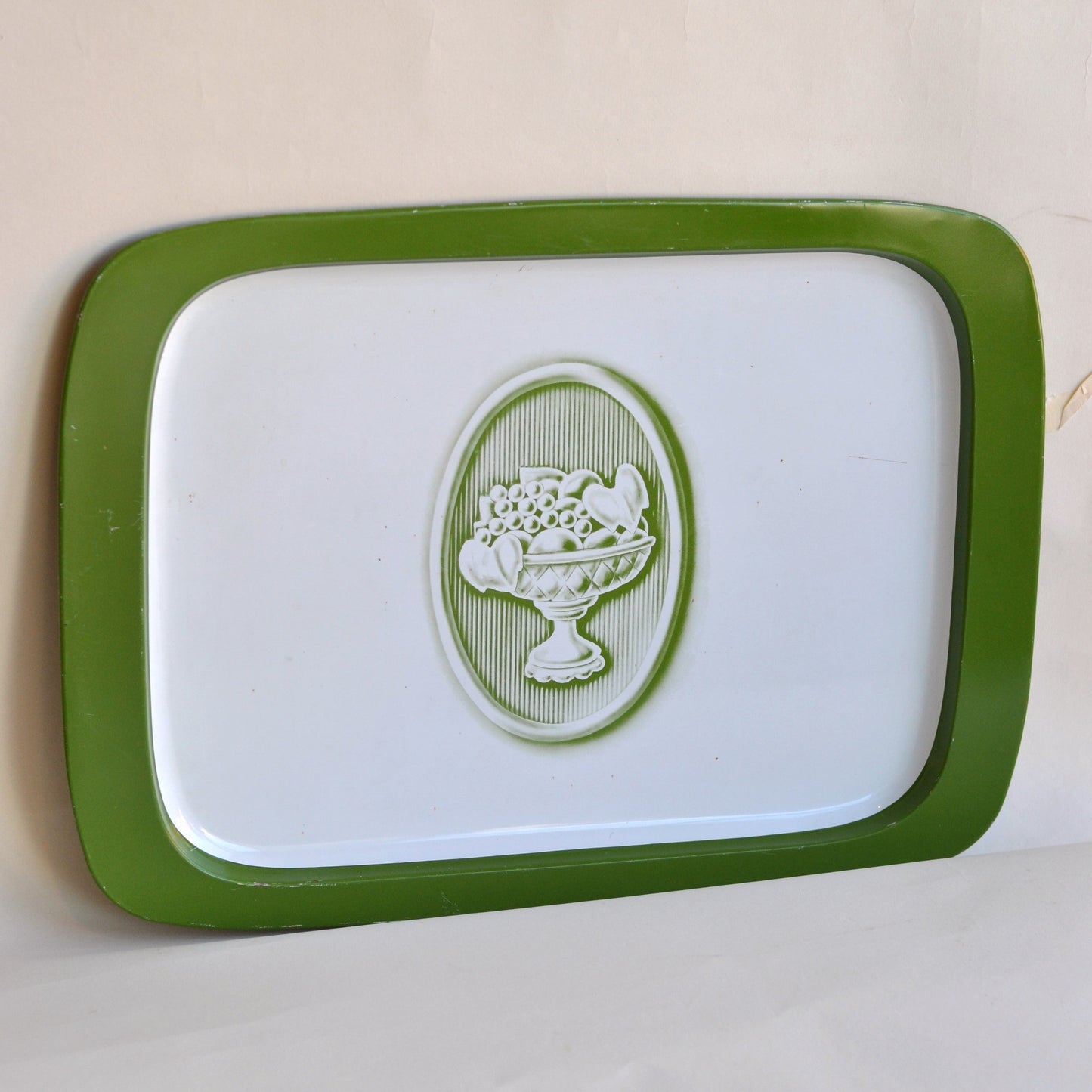 Large Green and White Enamel Tray