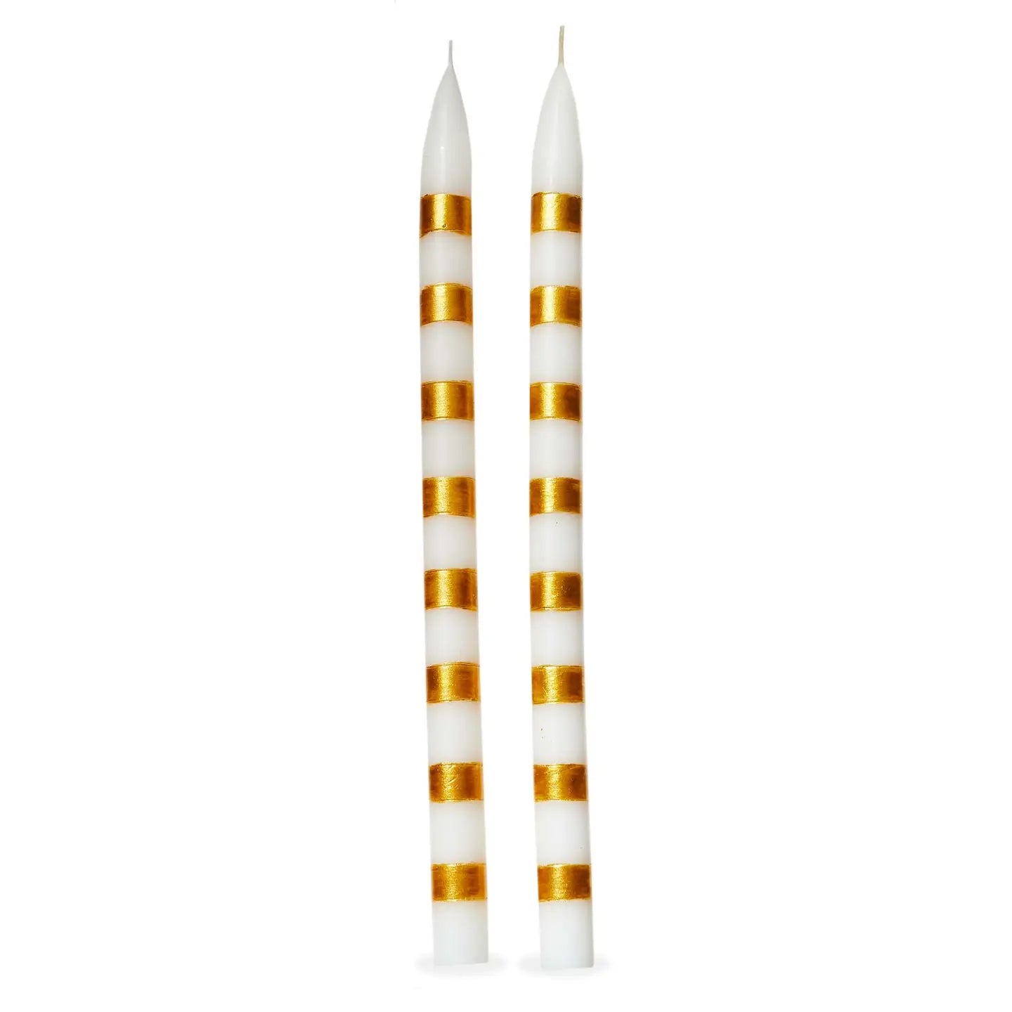 Holiday | White With Gold Stripes Taper Candle Set