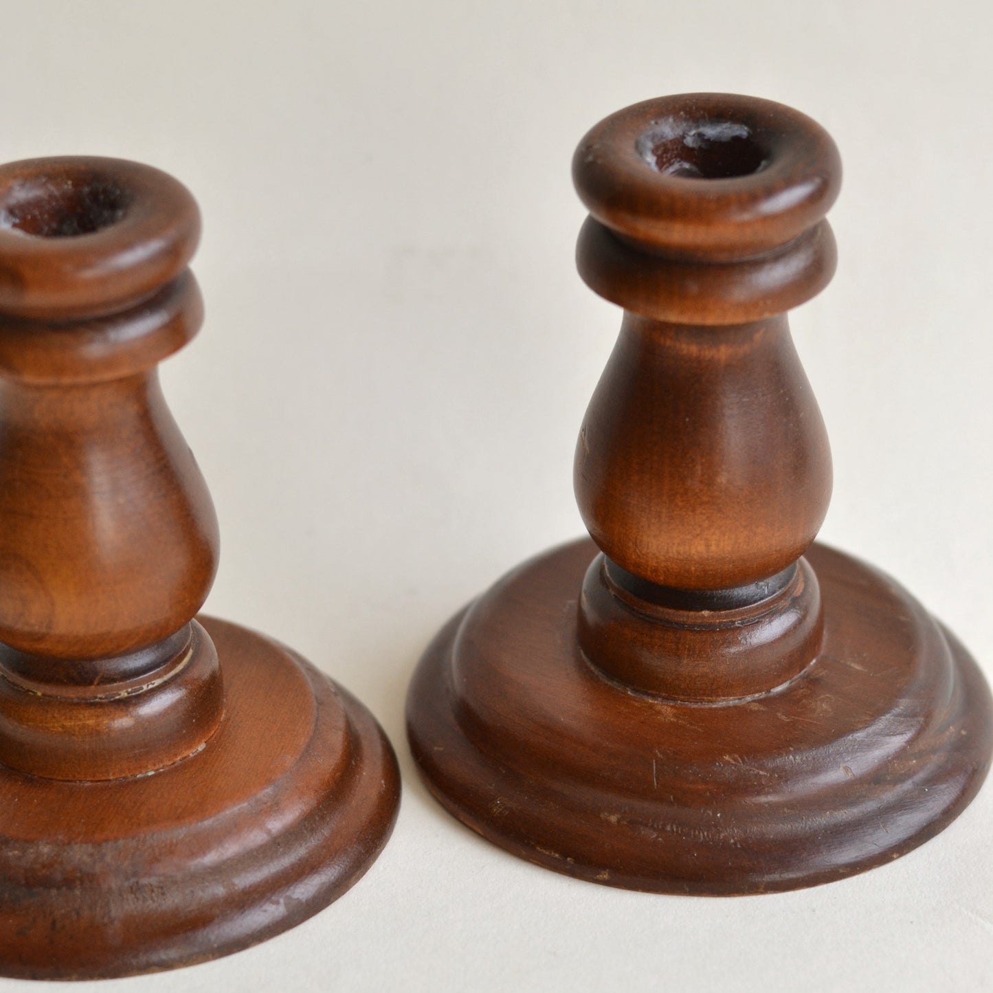 Short and Squat Wooden Candlestick Set