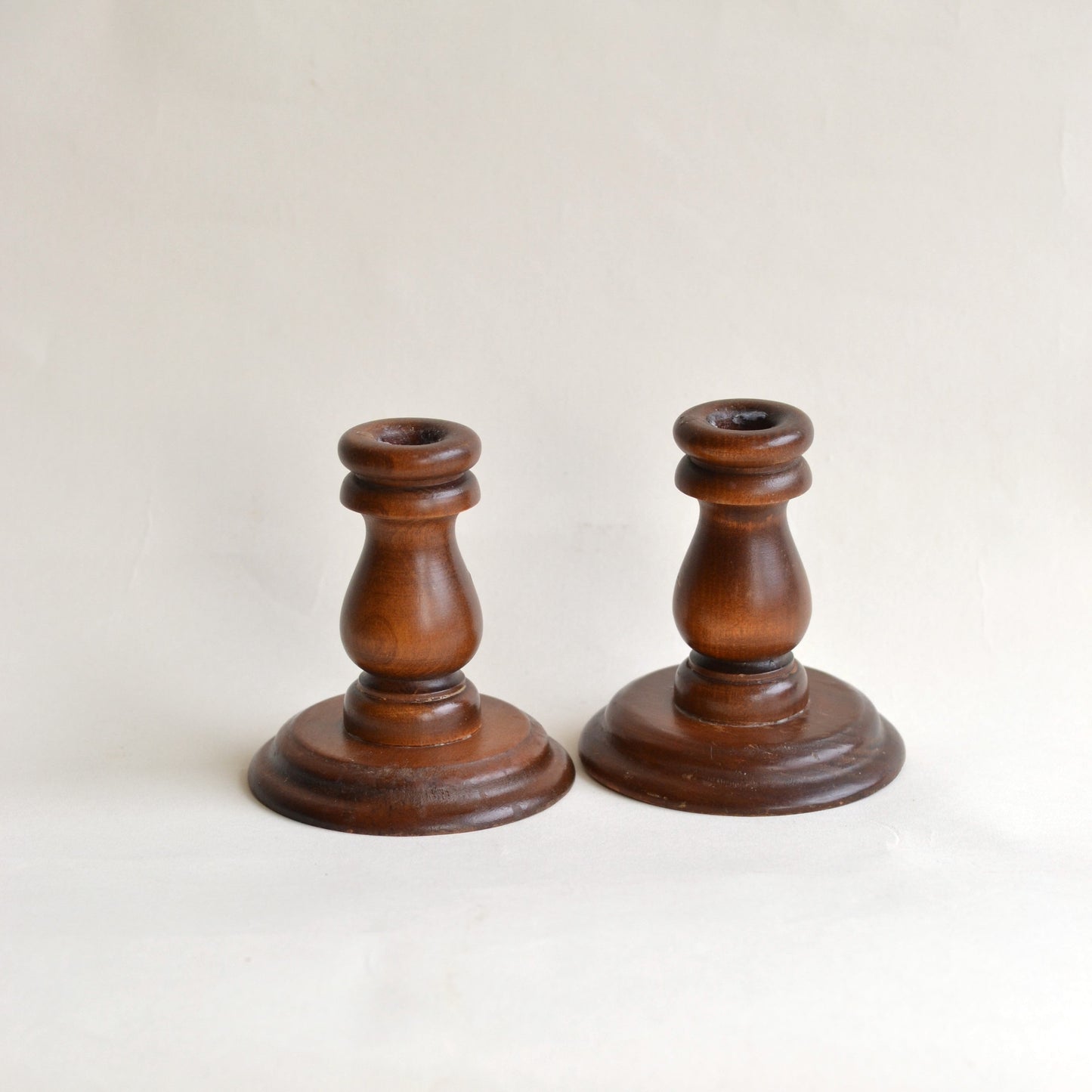 Short and Squat Wooden Candlestick Set