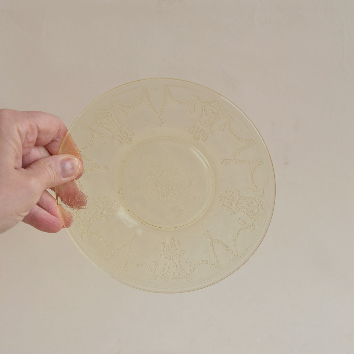 Etched yellow dessert plates, set of 4