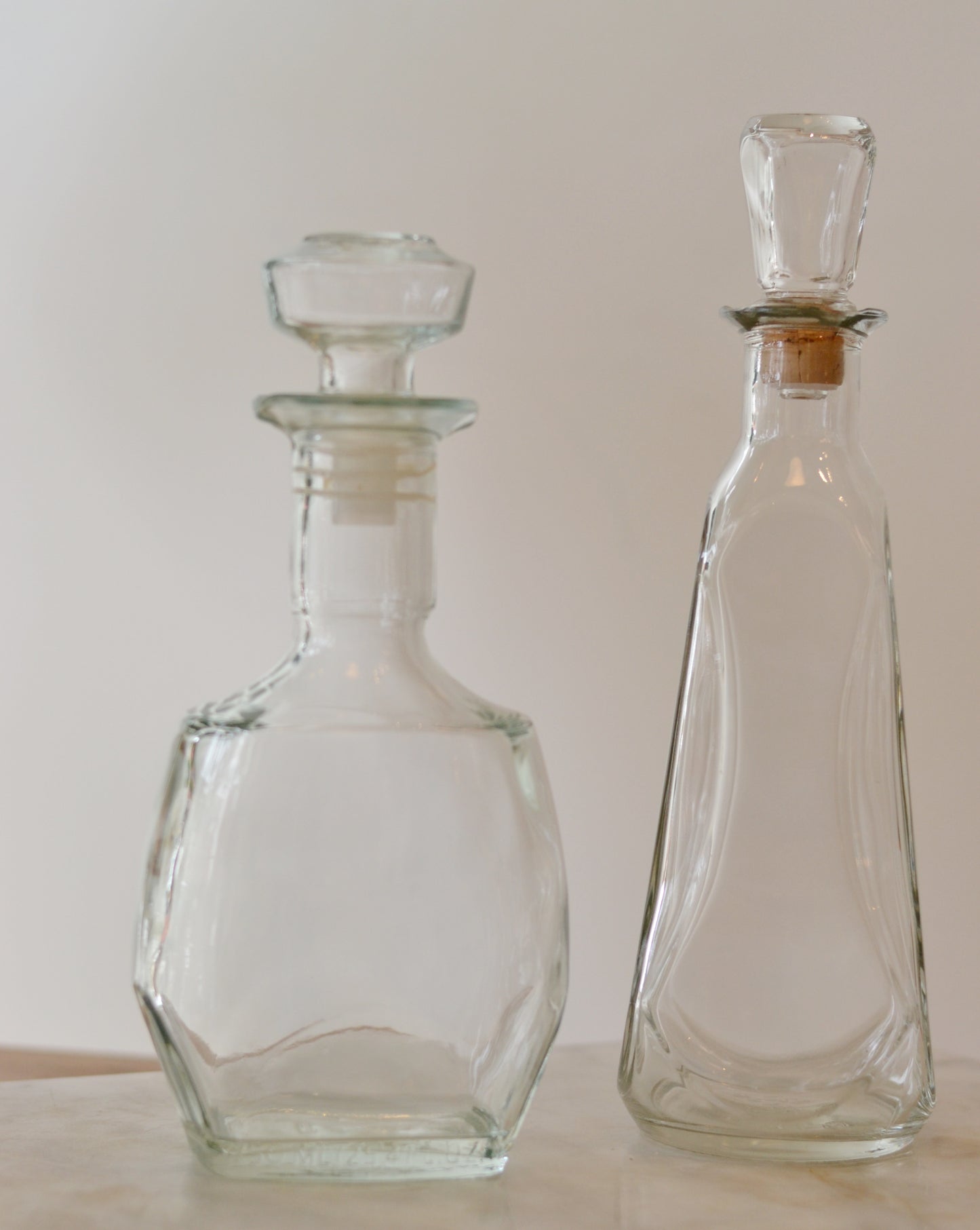 Short Glass Decanter, Blue Green Tint