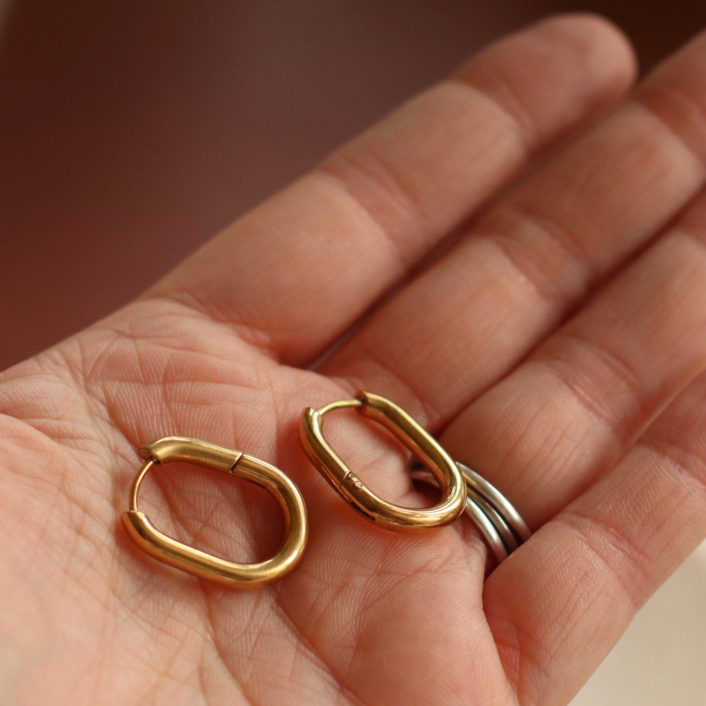Dune Hoops | Gold Stainless Steel Oval Huggie Earrings, 23mm