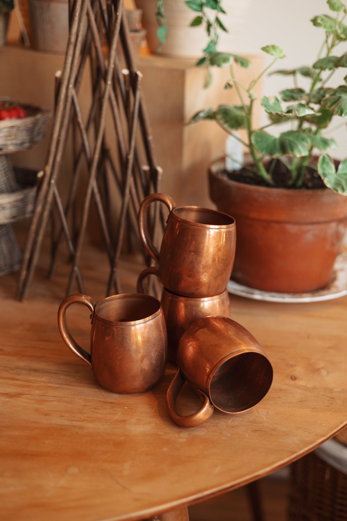 Primitive Copper Mugs, Set of 4