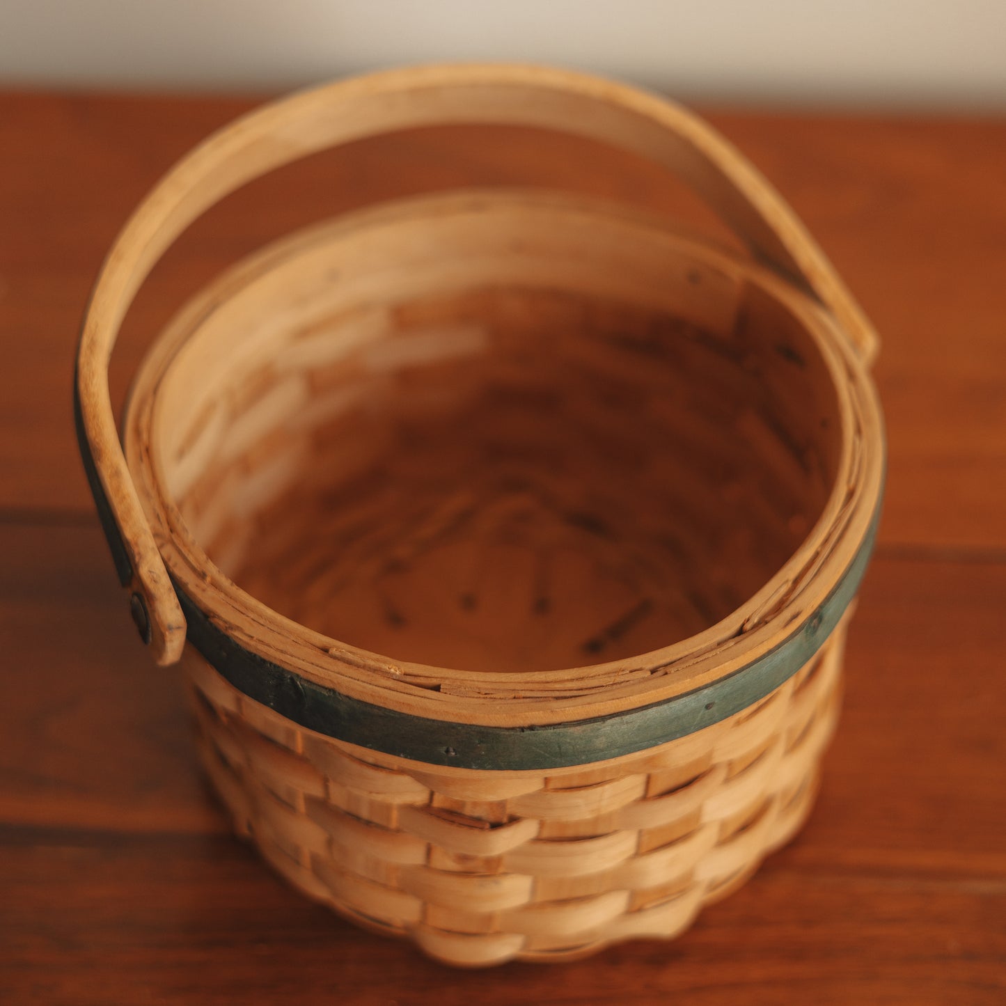 Handled Circular Basket with Green Detail
