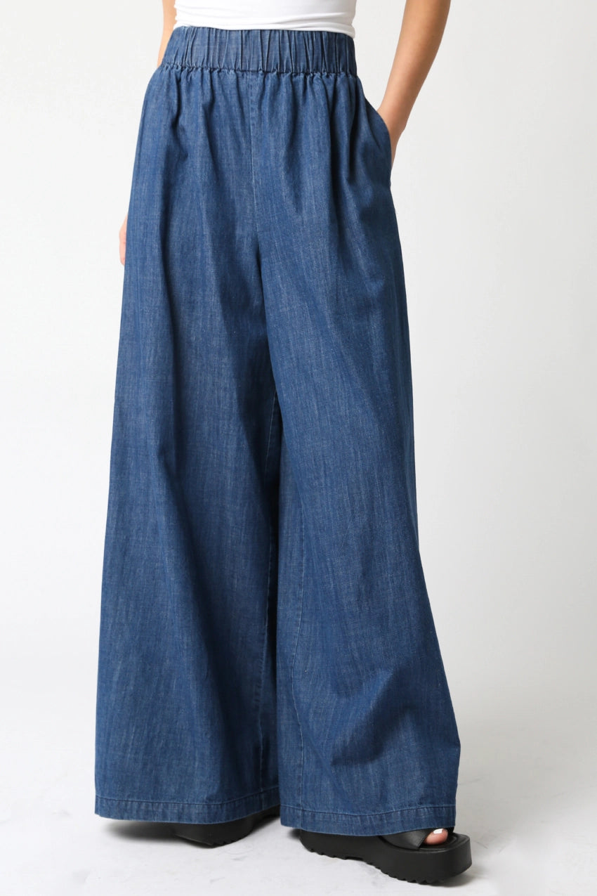 Wide Leg Cotton Denim Pants