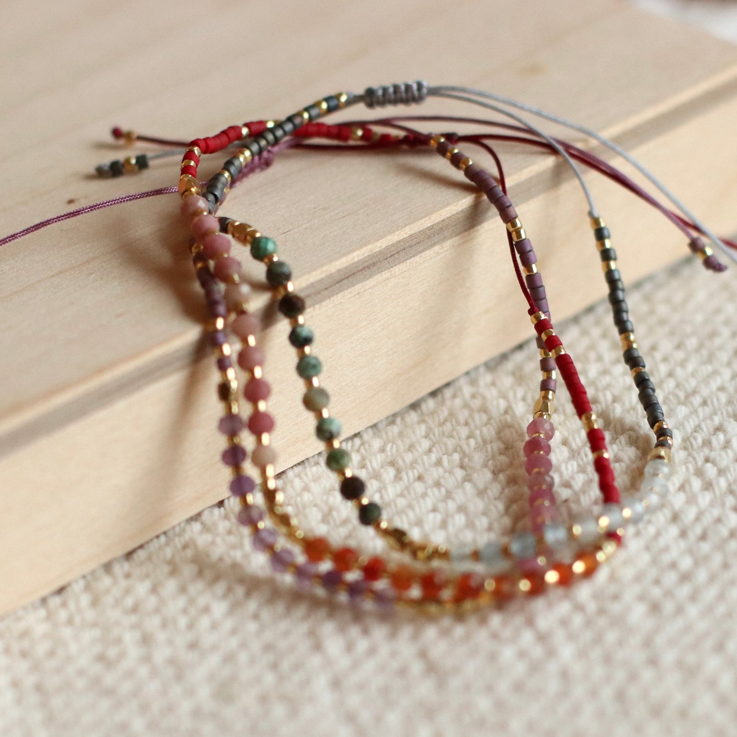 Santore | Gemstone and Seed Bead Adjustable Thread Bracelet, assorted colors