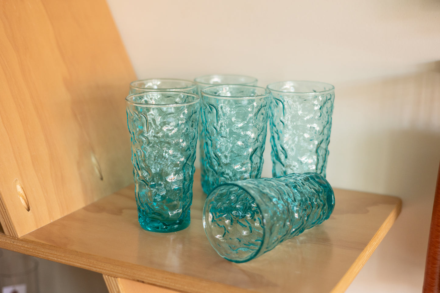 Turquoise Anchor Hocking Crinkle Glass Tumblers, set of 6