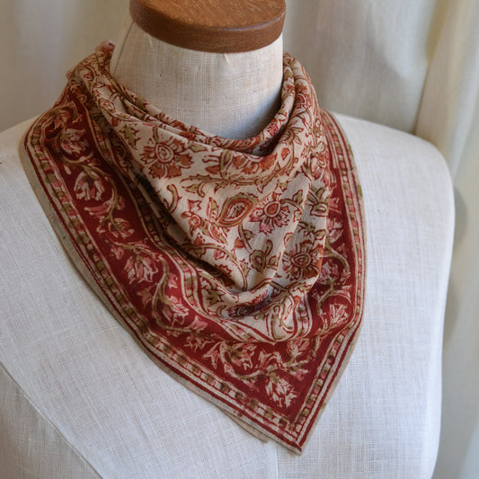 White Lotus Fashions |  Kalamkari Cotton Bandana-Autumn Rose