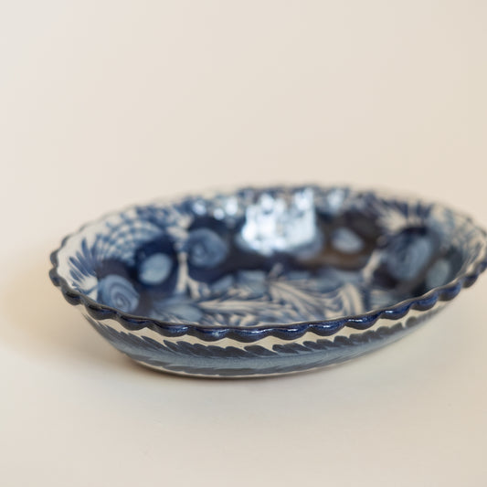 Mexican Hand Painted Floral Oval Bowl