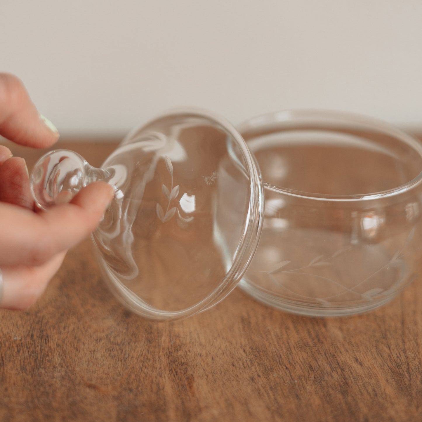 Etched Glass Lidded Jar