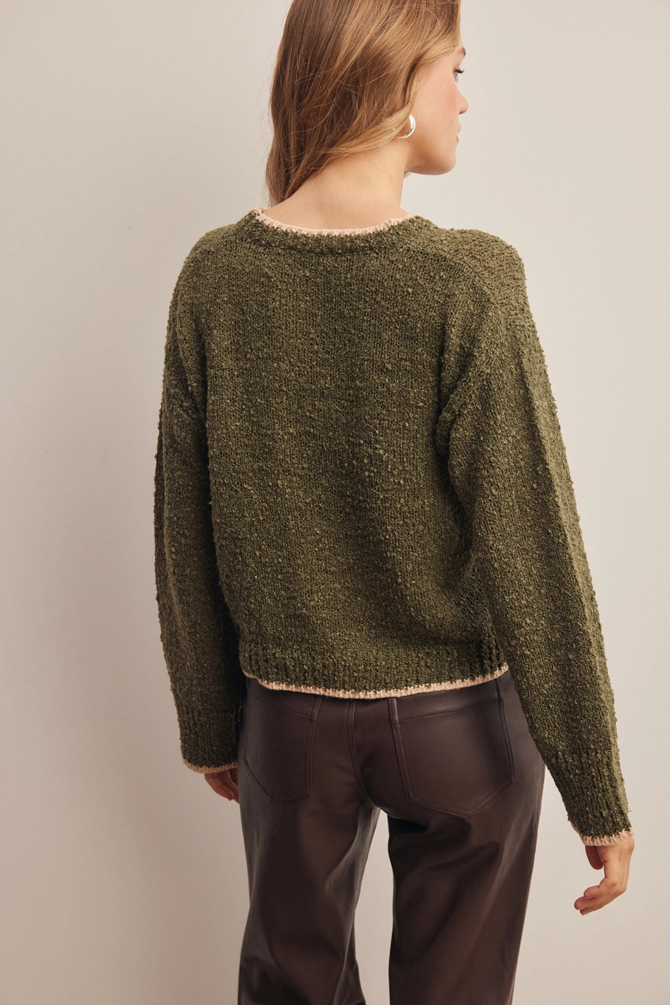 Olive Slub Knit Cropped Sweater