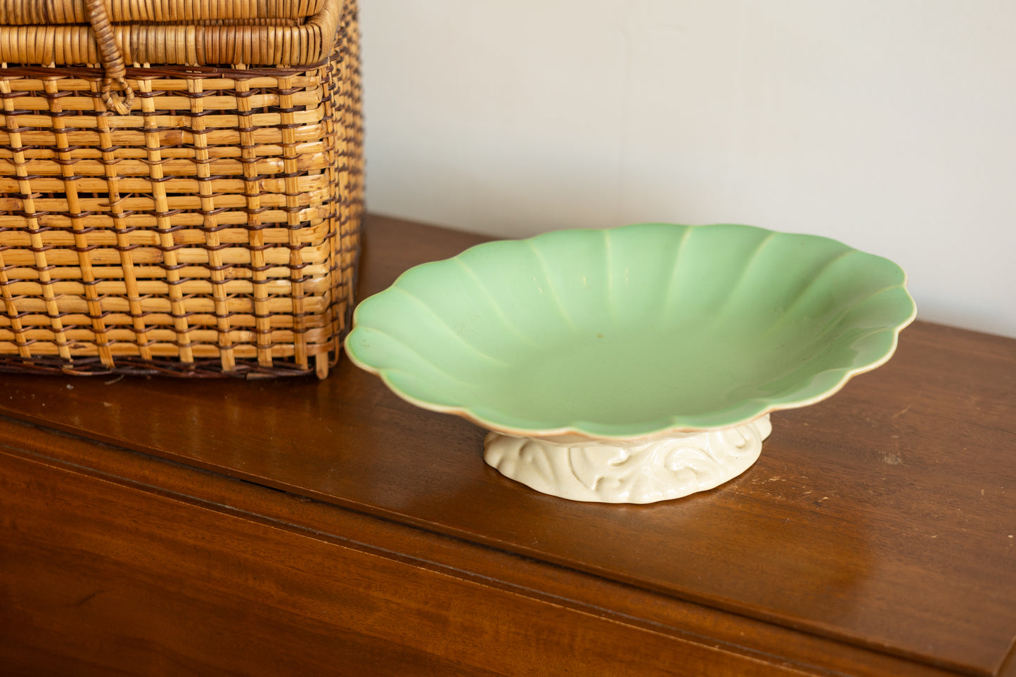Ornate Footed Bowl with Mint Glaze