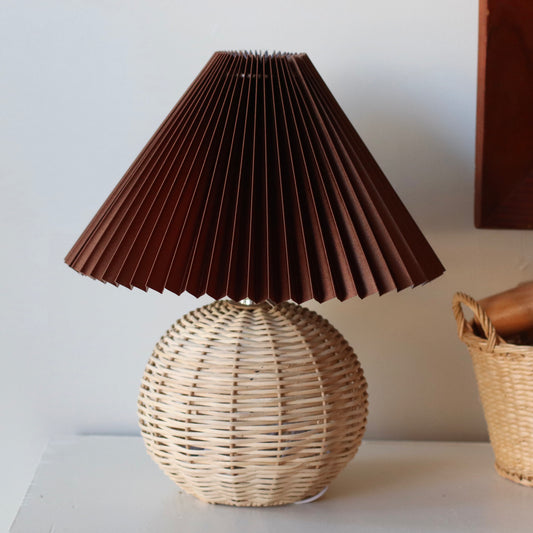 Accent Lamp | Round Rattan Lamp with Pleated Shade