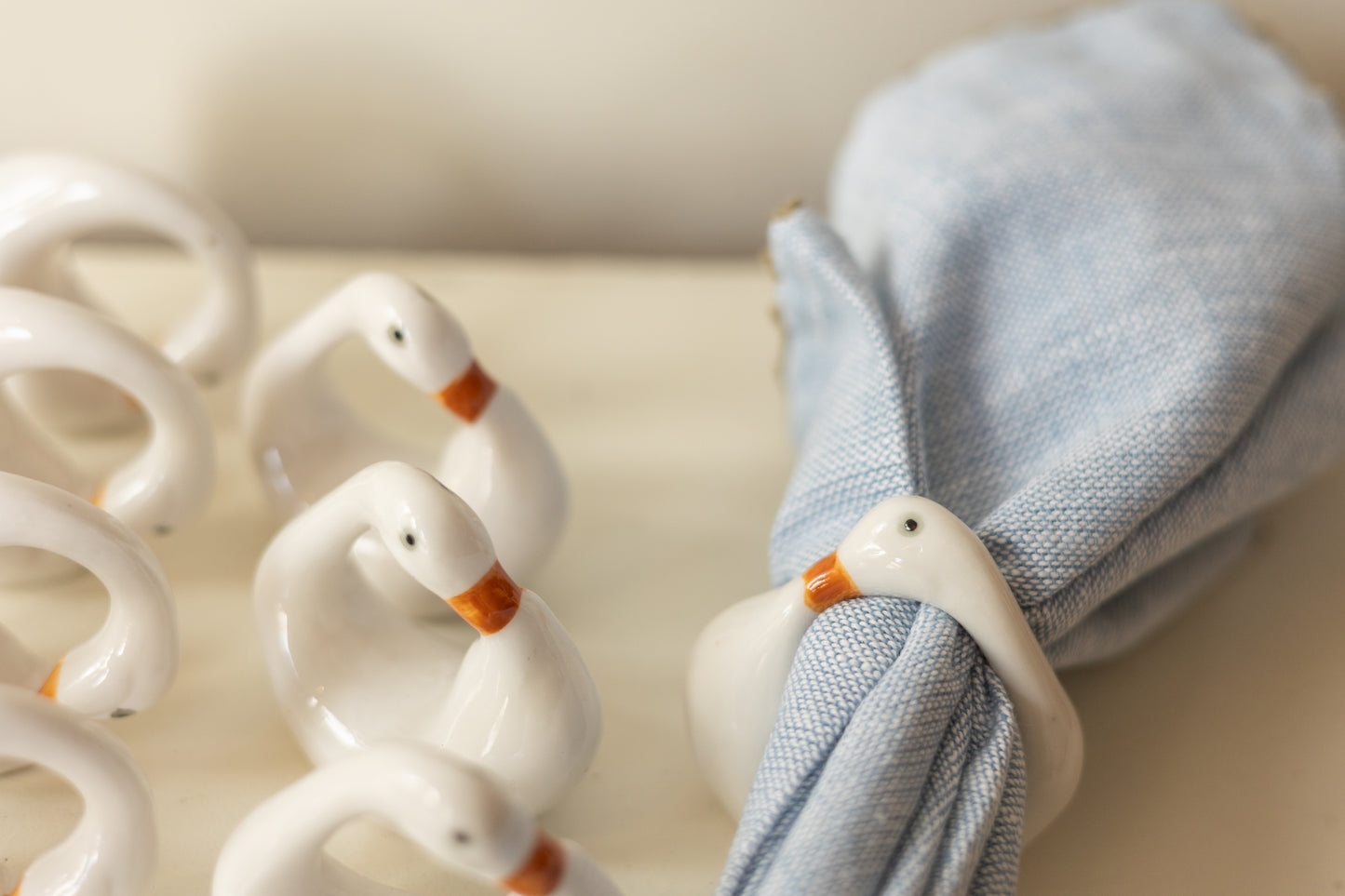 Ceramic Goose Napkin Rings, Set of 8