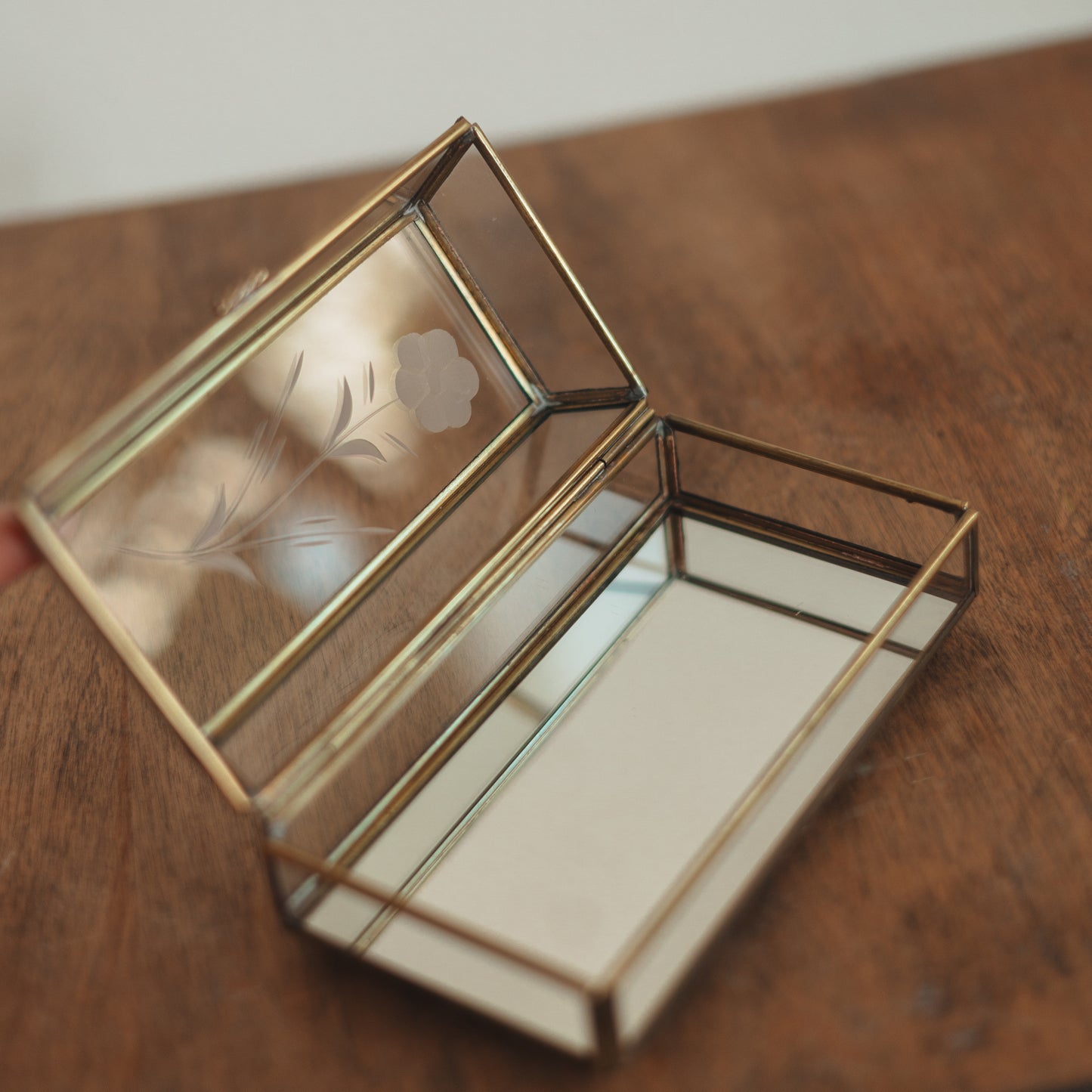 Brass and Glass Mirrored Jewelry Box