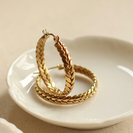 Dune Hoops | Gold Stainless Steel Braided Hoop Earrings