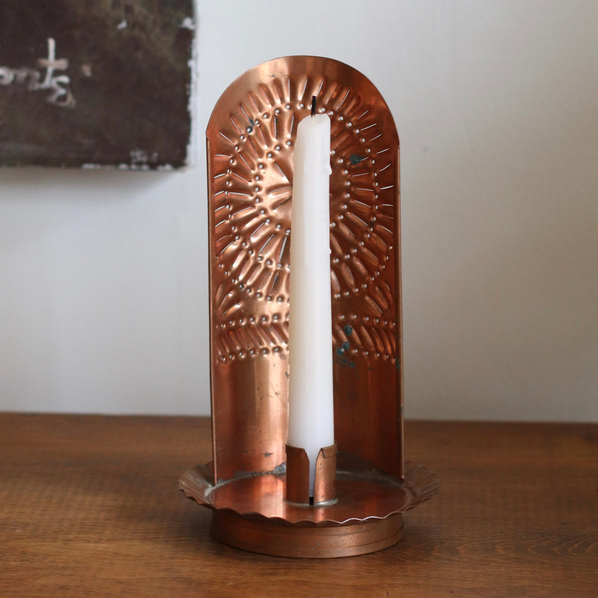 Copper Punched Metal Candle Sconce