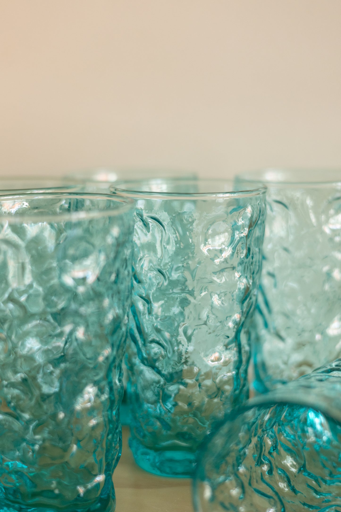 Turquoise Anchor Hocking Crinkle Glass Tumblers, set of 6