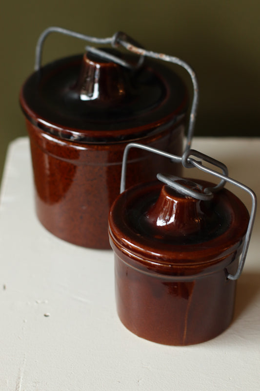 Mini Brown Glazed Stoneware Cheese Crock