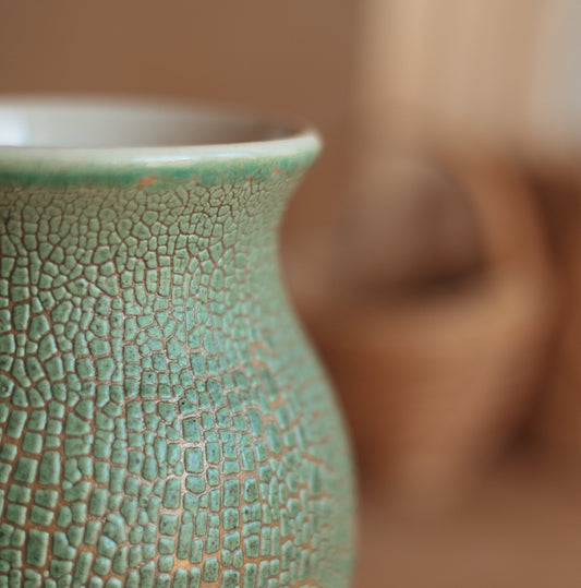 Handmade Crocodile Skin-Style Green Vase