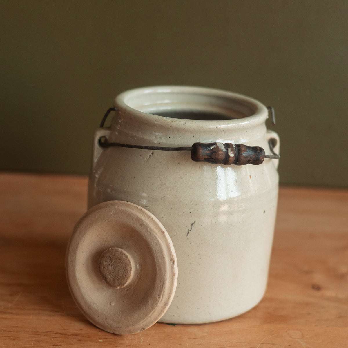 Primitive Stoneware Canning Crock with Matching Inset Lid