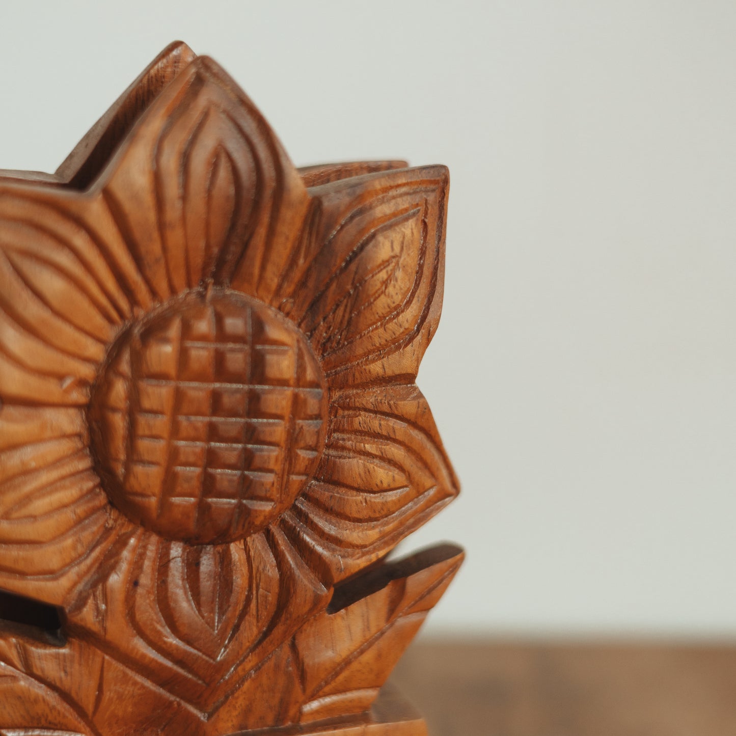 Hand Carved Sunflower Napkin or Document Holder
