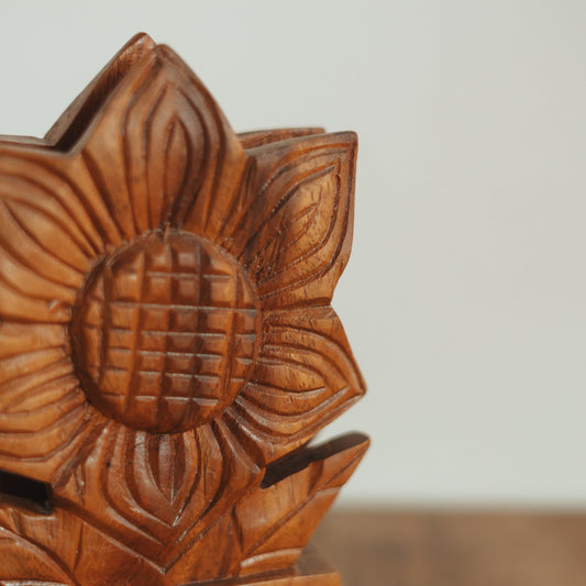 Hand Carved Sunflower Napkin or Document Holder