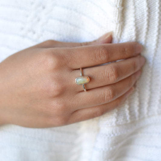 Large Bezel Opal Stone Silver Ring