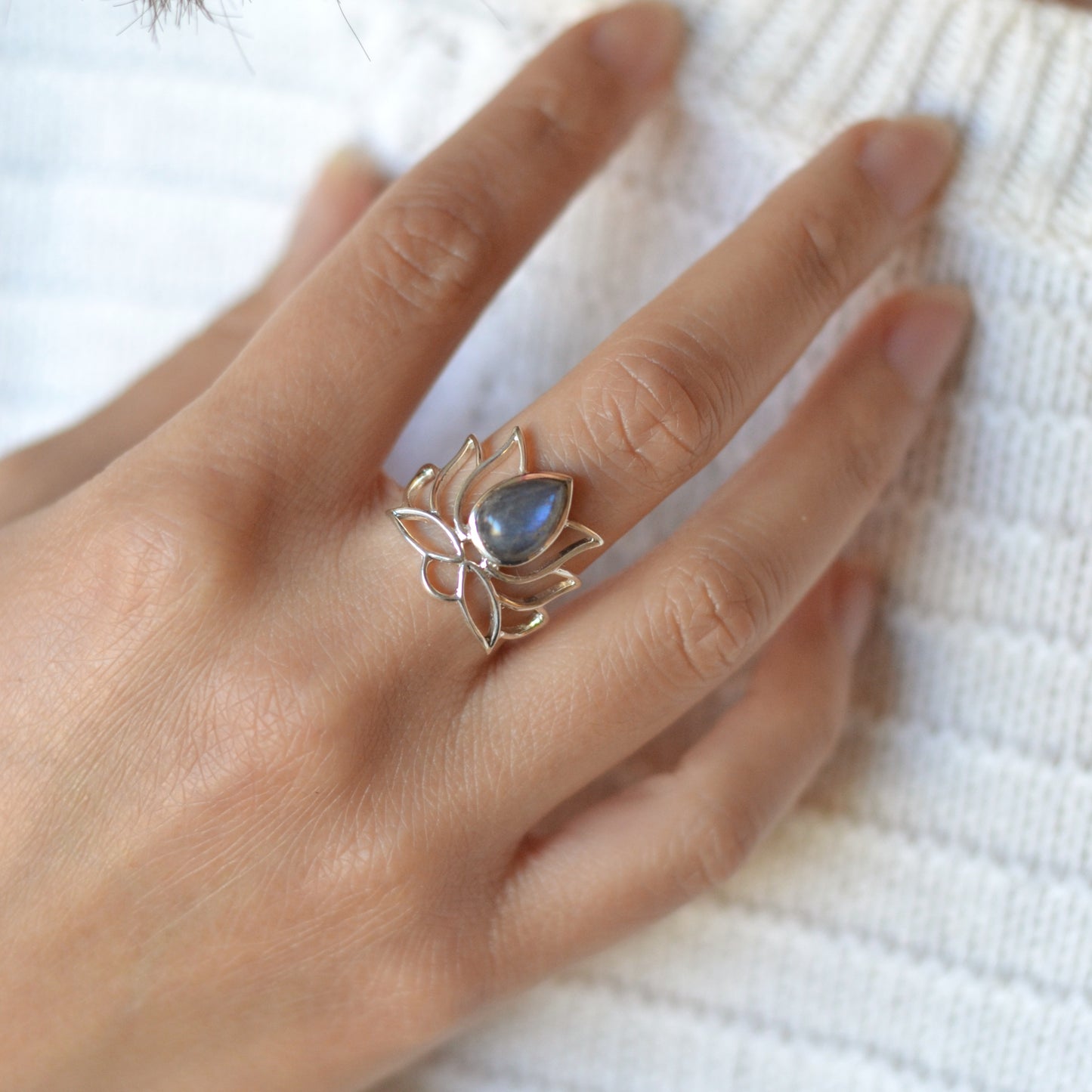 Precious | Half Round Halo Lotus Silver Ring