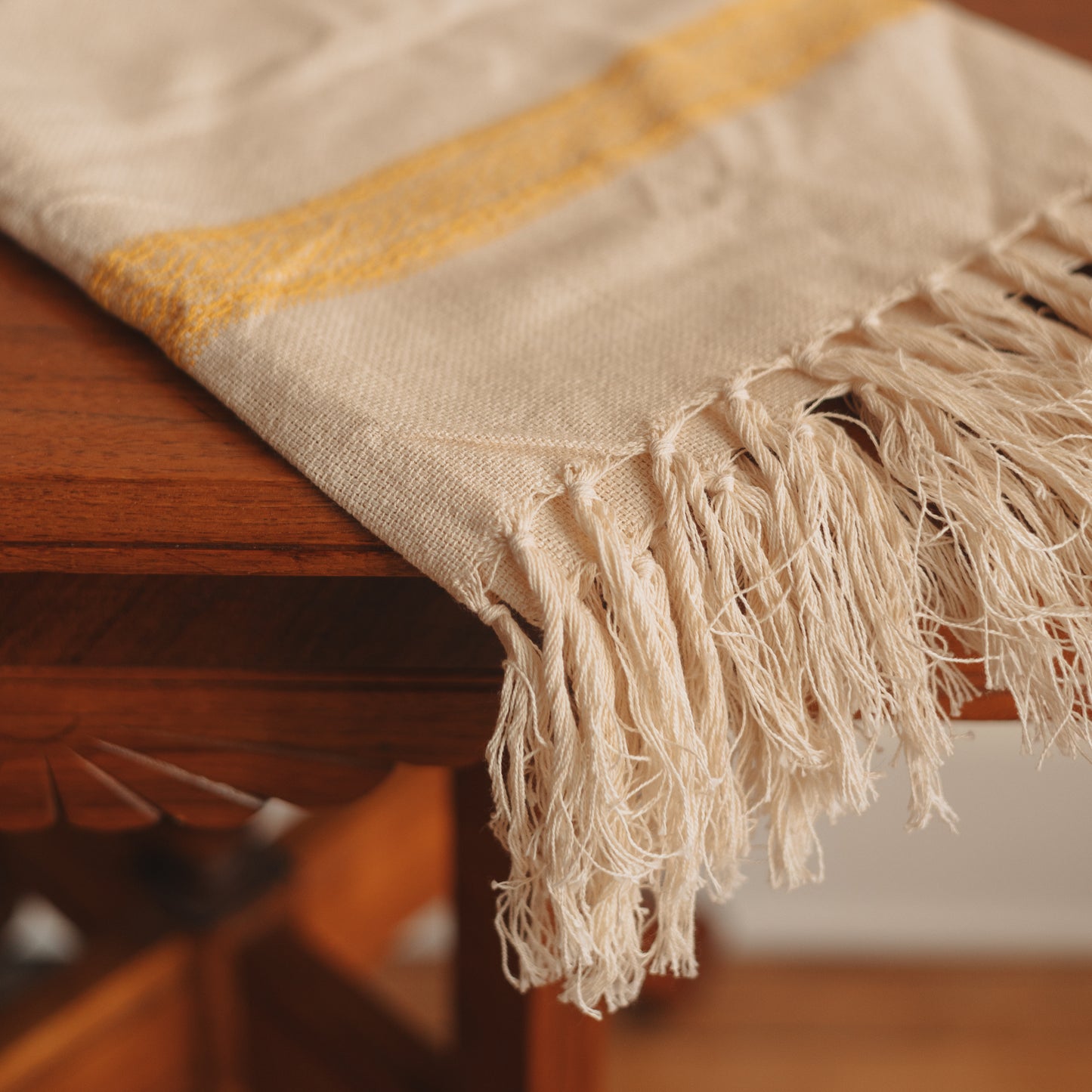 Woven Table Runner with Butter Yellow Accents