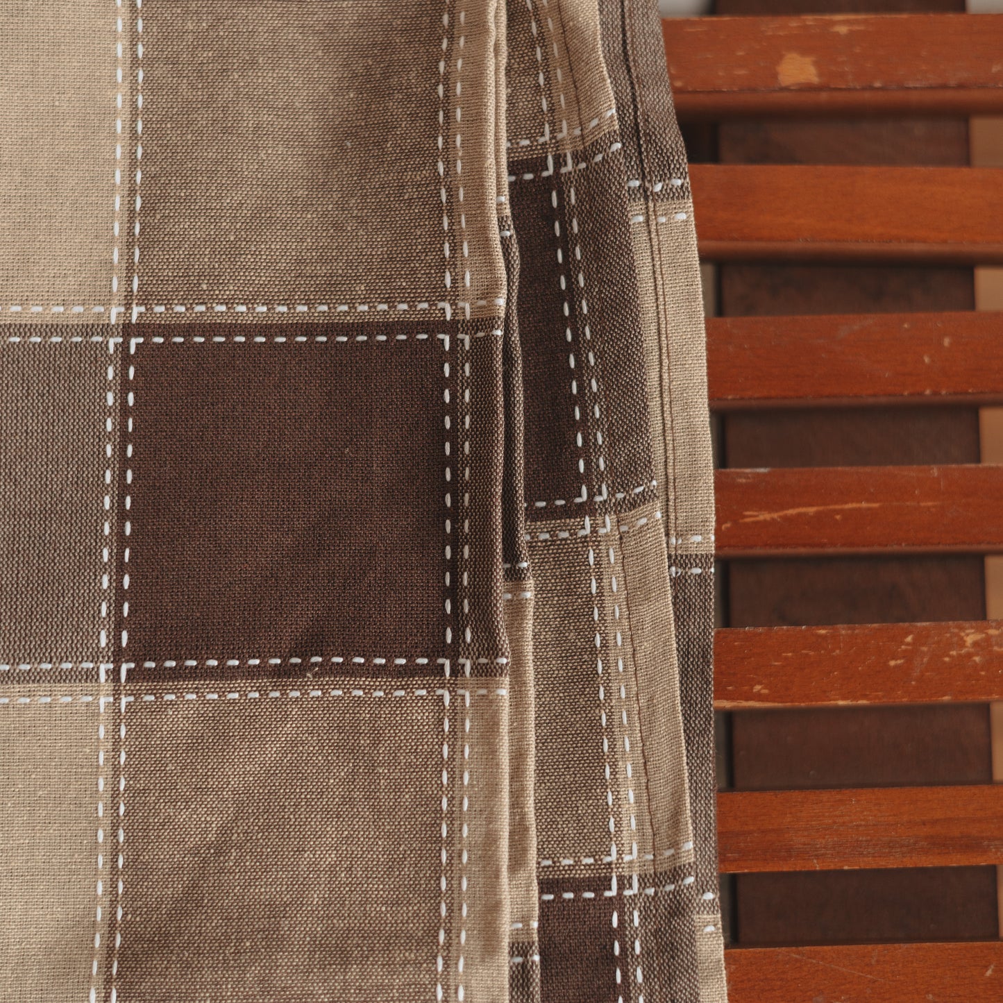 Dune Stitched Plaid Tablecloth, Mocha, 70" x 160"