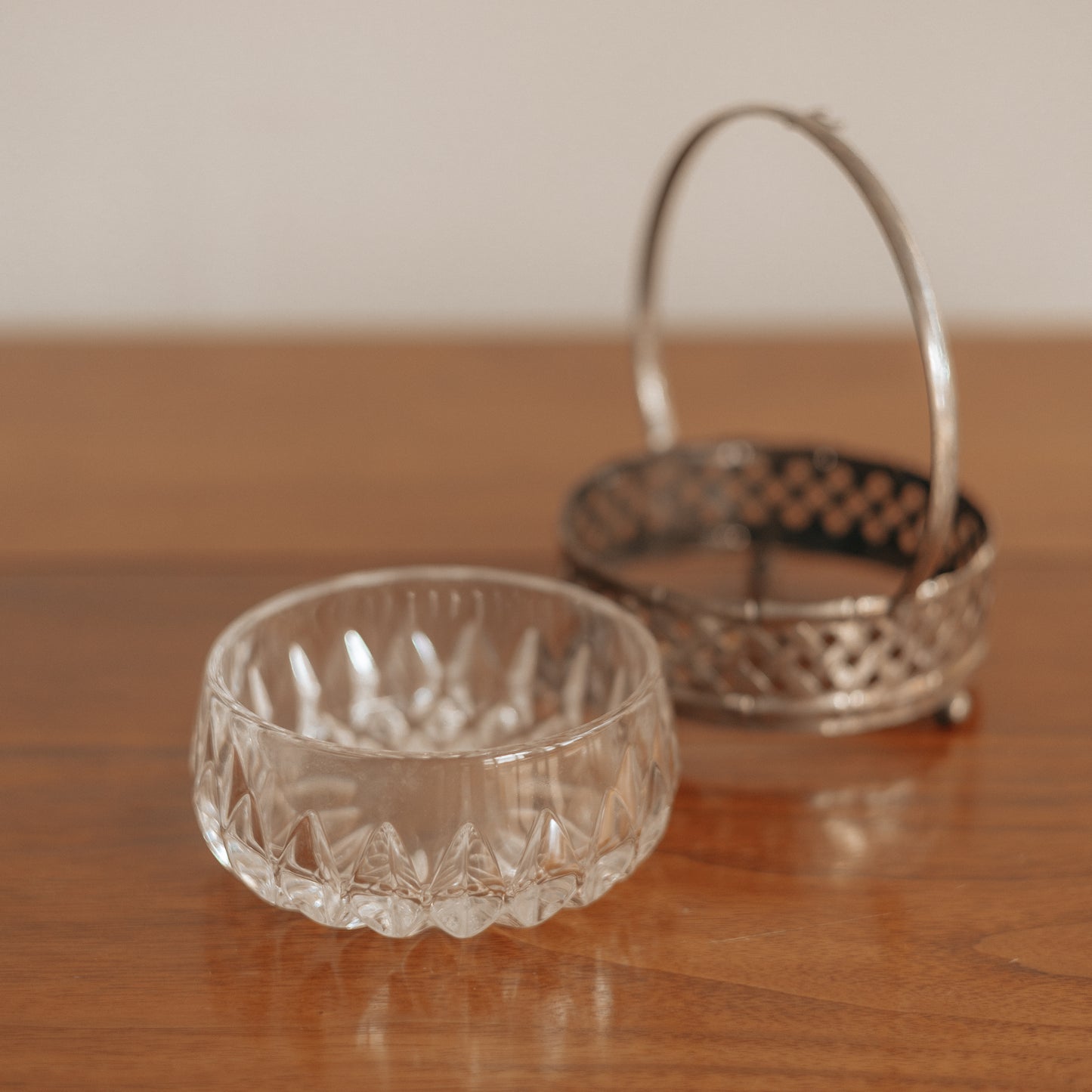 Cut Glass Dish in Silver Basket