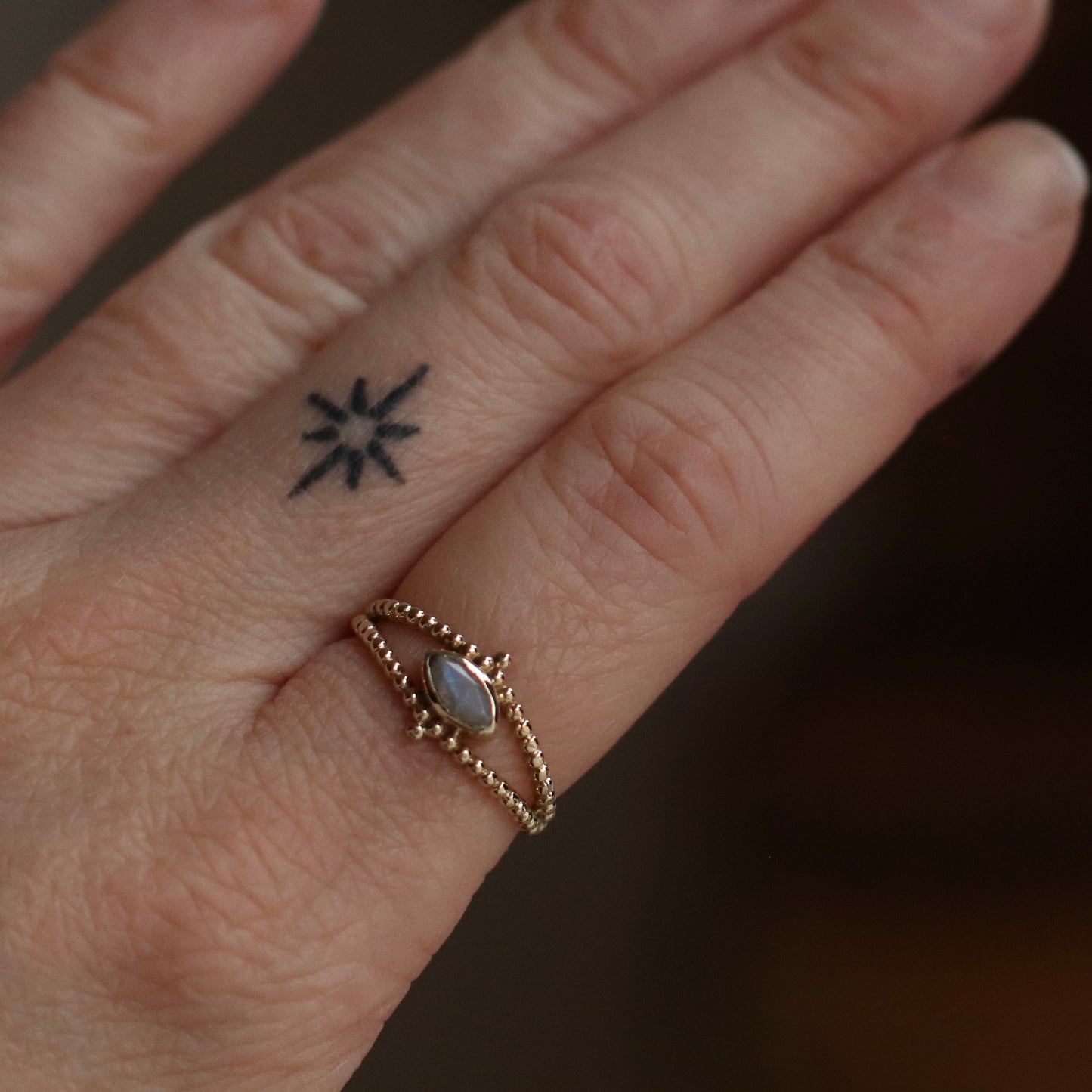 Baizaar | Moonstone Dotted Double Band Ring, Brass