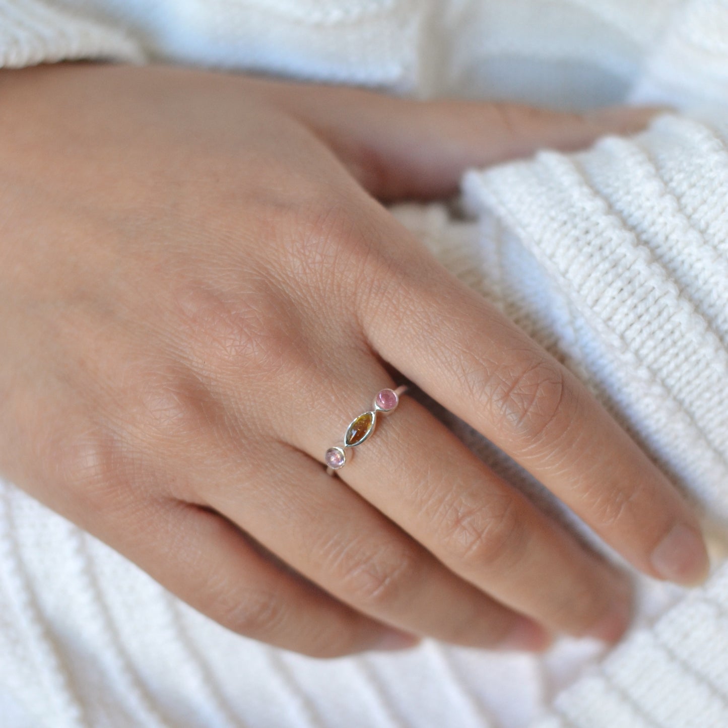 Precious | Freeform Shape Cabochon Tourmaline Silver Ring, Various Sizes