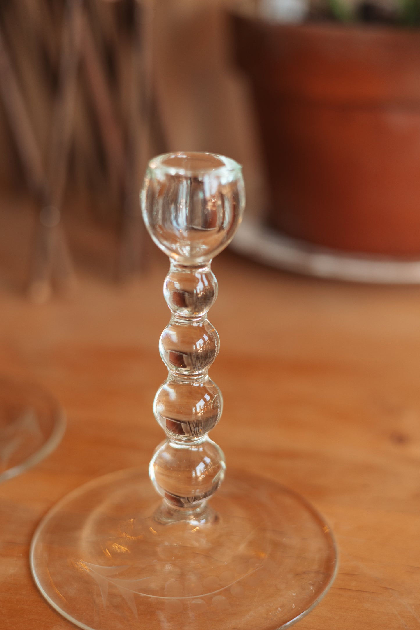 Bubble Stem Glass Candlestick Holder, Pair