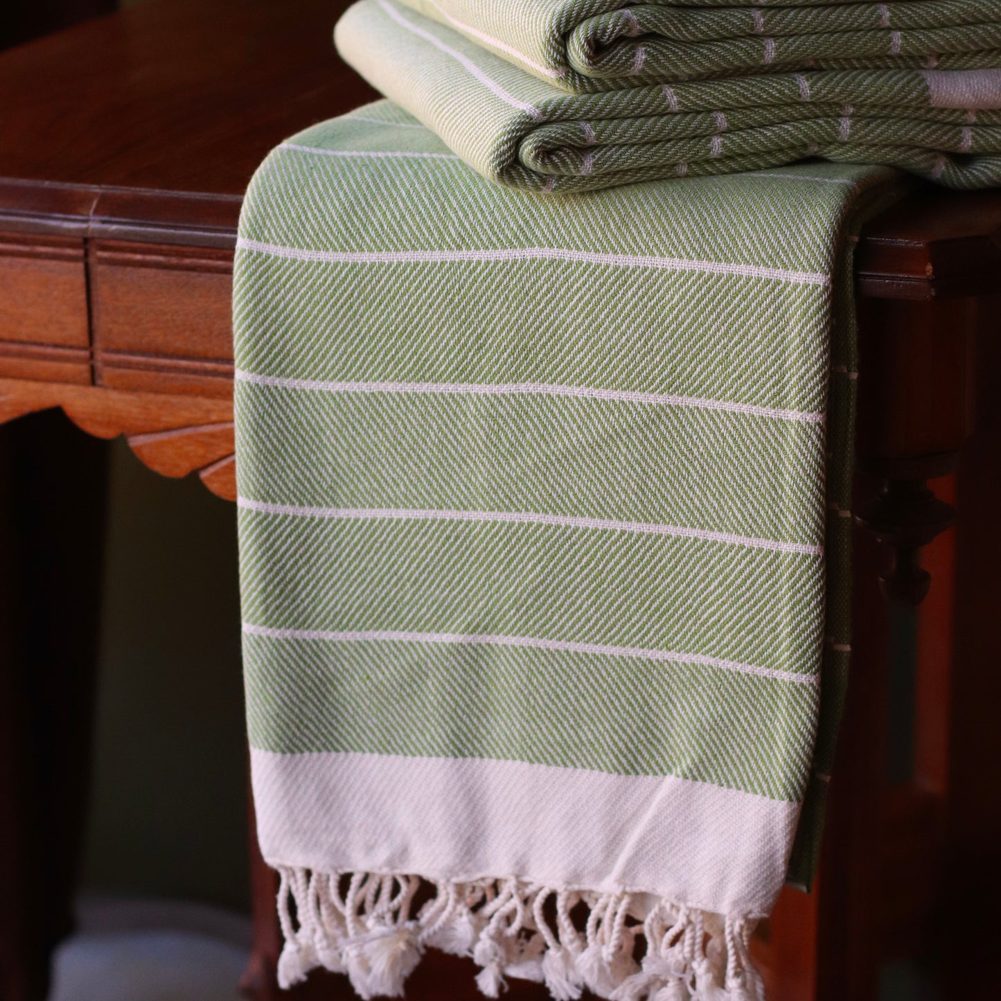 Turkish Towel | Luxury Bath Towel, Wide Green Stripe