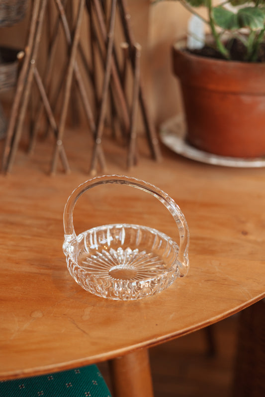 Cut Crystal Basket with Sunburst Pattern