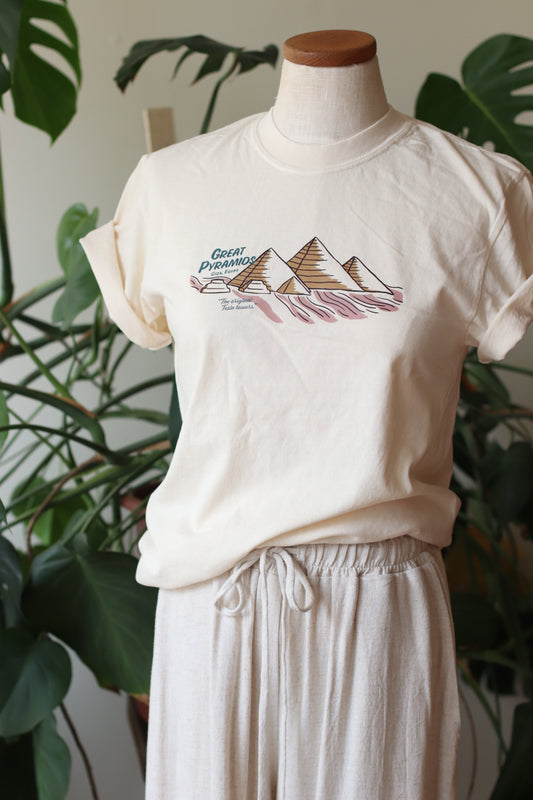 Dune Gift and Home | Vintage Inspired Great Pyramids Travel T-Shirt, Cream