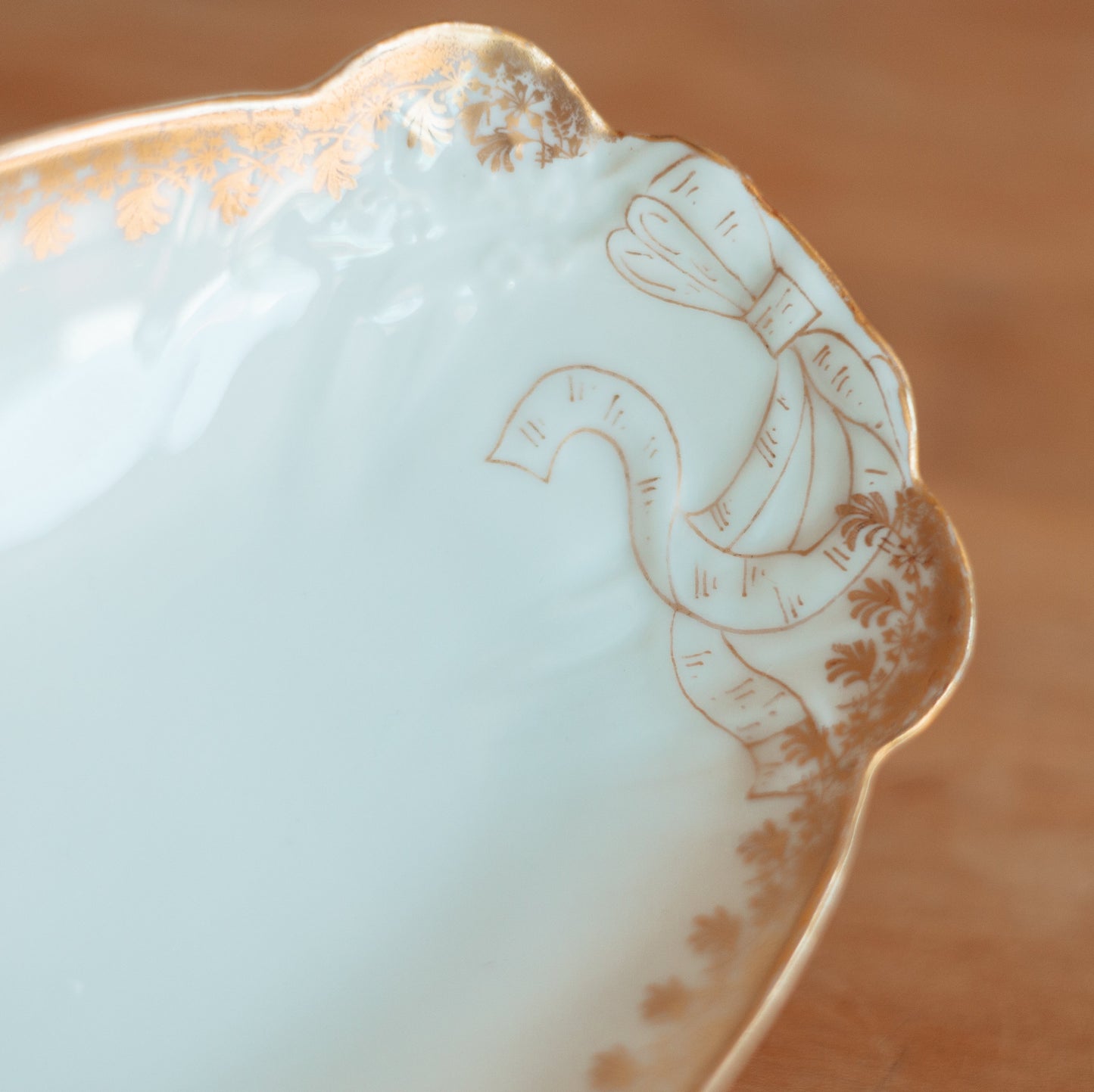 Oval Trinket Dish with Gold Ribbon Details, France