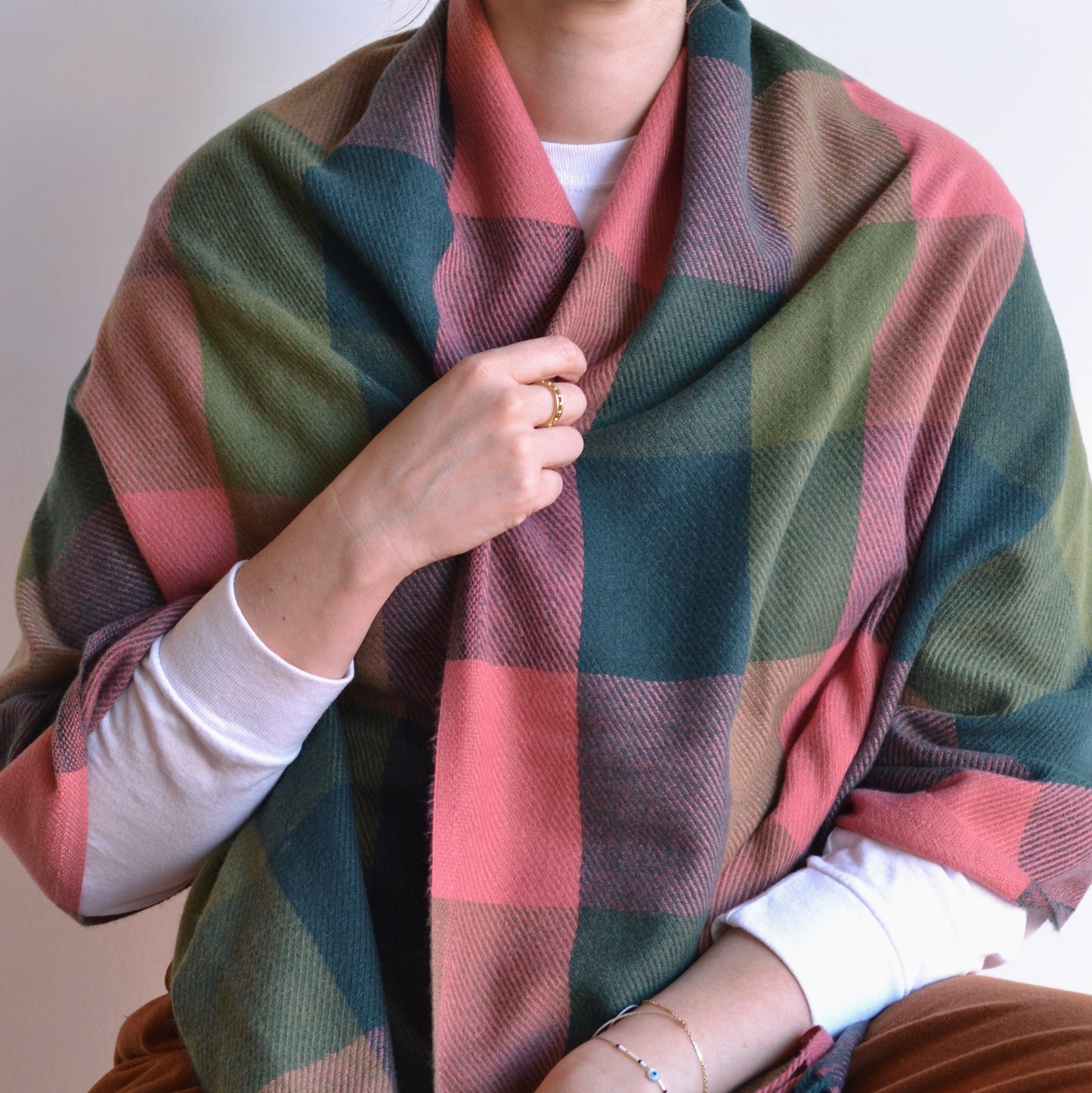 Funky | Super Soft Plaid Scarf, Pink and Green