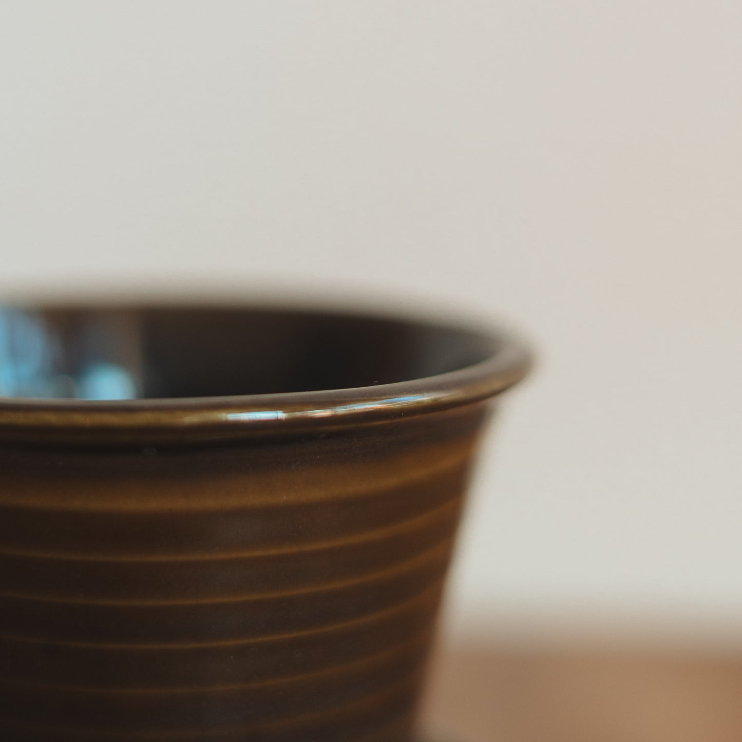 Dark Olive Green Thrown Plant Pot with Attached Saucer