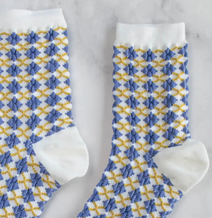 Tiepology | White and Blue Check Socks