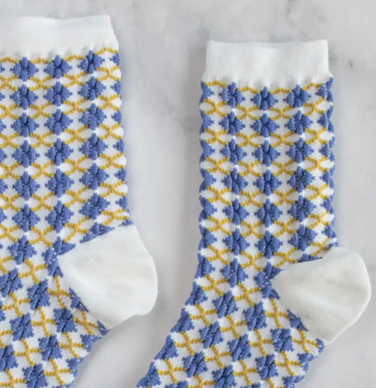 Tiepology | White and Blue Check Socks