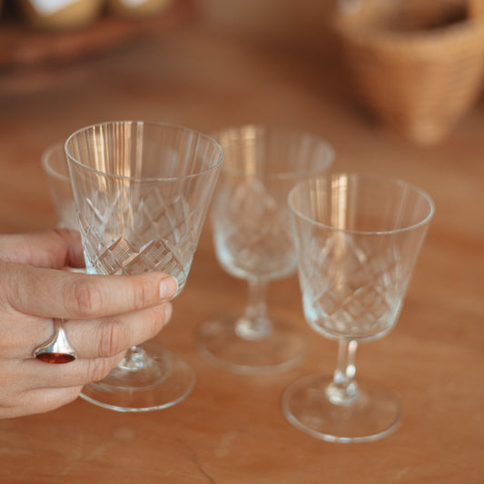 Small Cut Crystal Tasting Glasses, Set of 4